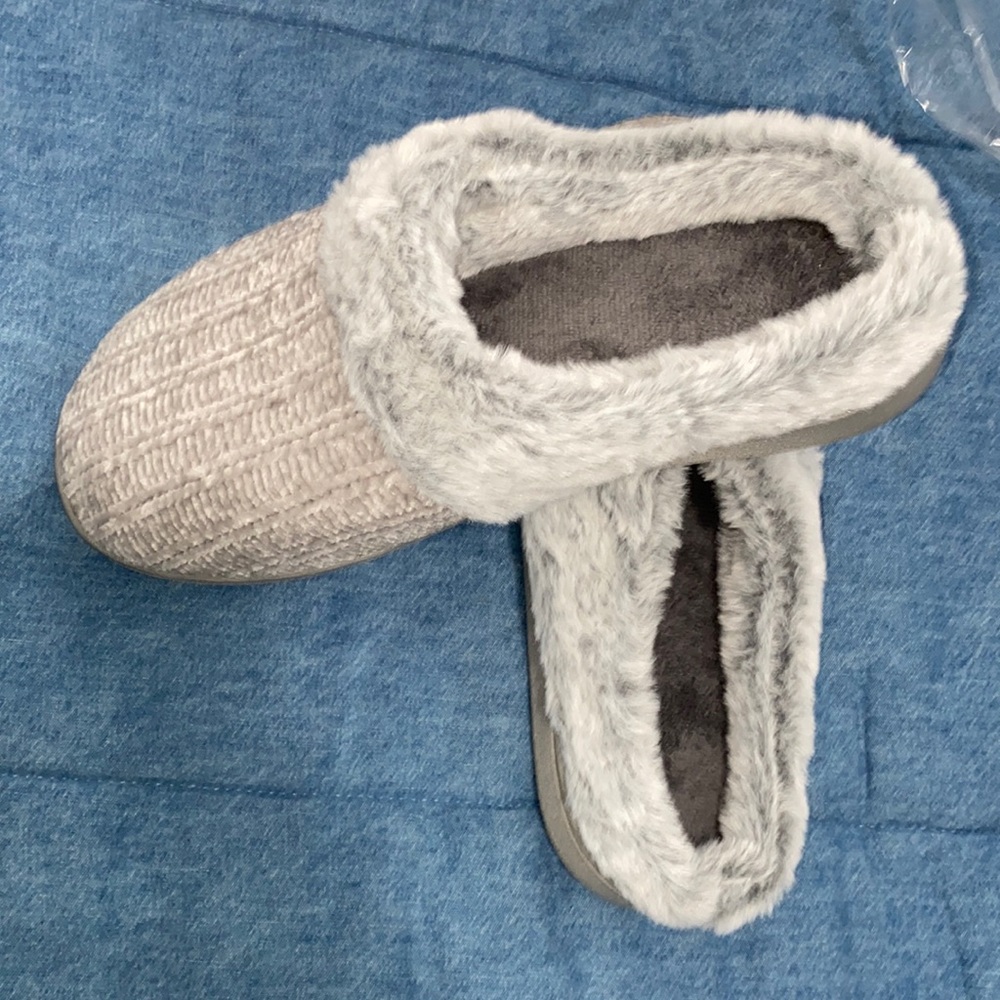 Gray furry slippers